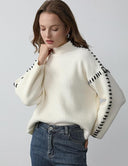 Blaise | Dames Lange Mouw Contrast Stitch Gebreide Trui Col