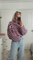 Brenna | Women's Oversized Striped Zip Up Knit Sweater Cardigan