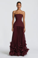 Brighton | Dames Strapless Drop Waist Geplooide Maxi Herfst Bruidsgast Jurk