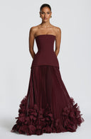 Brighton | Dames Strapless Drop Waist Geplooide Maxi Herfst Bruidsgast Jurk