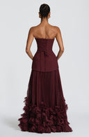 Brighton | Dames Strapless Drop Waist Geplooide Maxi Herfst Bruidsgast Jurk