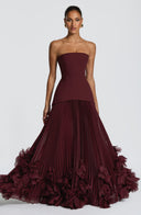 Brighton | Dames Strapless Drop Waist Geplooide Maxi Herfst Bruidsgast Jurk