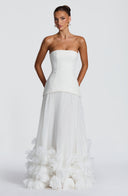 Brighton | Dames Strapless Drop Waist Geplooide Maxi Herfst Bruidsgast Jurk