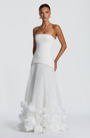 Brighton | Dames Strapless Drop Waist Geplooide Maxi Herfst Bruidsgast Jurk