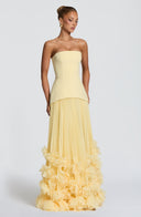 Brighton | Dames Strapless Drop Waist Geplooide Maxi Herfst Bruidsgast Jurk