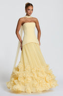 Brighton | Dames Strapless Drop Waist Geplooide Maxi Herfst Bruidsgast Jurk