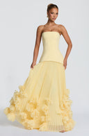Brighton | Dames Strapless Drop Waist Geplooide Maxi Herfst Bruidsgast Jurk