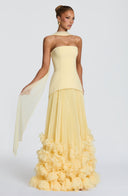 Brighton | Dames Strapless Drop Waist Geplooide Maxi Herfst Bruidsgast Jurk