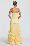 Brighton | Dames Strapless Drop Waist Geplooide Maxi Herfst Bruidsgast Jurk