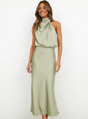 Jessica | Groen maxi-jurk met halternek