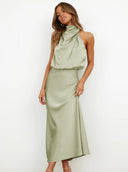 Jessica | Groen maxi-jurk met halternek