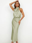 Jessica | Groen maxi-jurk met halternek