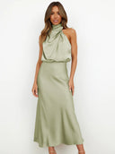 Jessica | Groen maxi-jurk met halternek