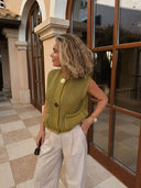 Camille | Dames Chunky Knit Knopen Voorkant Vest Cardigan