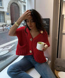 Camille | Dames Chunky Knit Knopen Voorkant Vest Cardigan