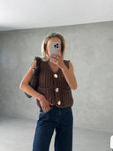 Camille | Dames Chunky Knit Knopen Voorkant Vest Cardigan