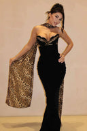 Camryn | Dames Strapless Luipaard Maxi Jurk met Sjaal