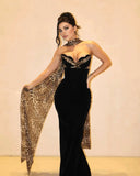 Camryn | Dames Strapless Luipaard Maxi Jurk met Sjaal