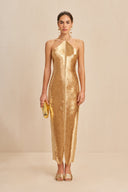 Celestine | Dames Halter Open Rug Effen Maxi Jurk