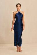 Celestine | Dames Halter Open Rug Effen Maxi Jurk