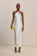 Celestine | Dames Halter Open Rug Effen Maxi Jurk