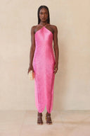 Celestine | Dames Halter Open Rug Effen Maxi Jurk
