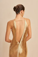 Celestine | Dames Halter Open Rug Effen Maxi Jurk