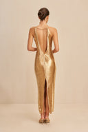 Celestine | Dames Halter Open Rug Effen Maxi Jurk
