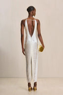 Celestine | Dames Halter Open Rug Effen Maxi Jurk