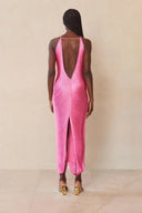 Celestine | Dames Halter Open Rug Effen Maxi Jurk