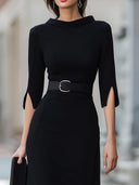 Celina | Dames Midi Jurk met Ceintuur en Gesplitste Mouwen