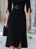 Celina | Dames Midi Jurk met Ceintuur en Gesplitste Mouwen