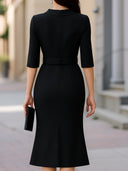 Celina | Dames Midi Jurk met Ceintuur en Gesplitste Mouwen