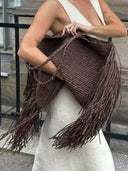 Claire | Women’s Woven Fringe Shoulder Tote Beach Bag