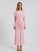 Crystal | Dames Off Shoulder Ruches Lange Mouw Maxi Bruidsgast Jurk