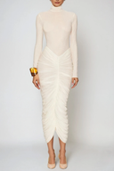 Dahlia | Dames Hoge Hals Rimpel Midi Bodycon Jurk