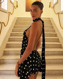 Dakota | Dames Open-Back Polka Dot Halter Mini Jurk