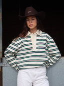 Darcie | Dames Collared Gestreepte Polo Lange Mouw Trui Top