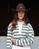 Darcie | Dames Collared Gestreepte Polo Lange Mouw Trui Top