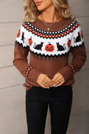 Darcy | Dames Halloween Breisweater Pompoen Kat Patroon Lange Mouwen