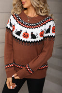 Darcy | Dames Halloween Breisweater Pompoen Kat Patroon Lange Mouwen