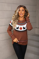 Darcy | Dames Halloween Breisweater Pompoen Kat Patroon Lange Mouwen