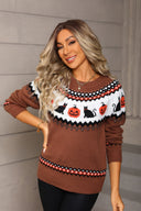 Darcy | Dames Halloween Breisweater Pompoen Kat Patroon Lange Mouwen