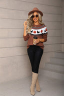 Darcy | Dames Halloween Breisweater Pompoen Kat Patroon Lange Mouwen