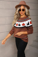 Darcy | Dames Halloween Breisweater Pompoen Kat Patroon Lange Mouwen