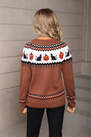 Darcy | Dames Halloween Breisweater Pompoen Kat Patroon Lange Mouwen