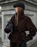 Deborah | Dames Geknoopte Sjaalkraag Faux Suède Trenchcoat Jas