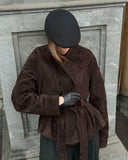 Deborah | Dames Geknoopte Sjaalkraag Faux Suède Trenchcoat Jas