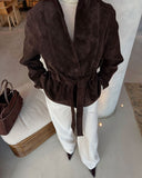 Deborah | Dames Geknoopte Sjaalkraag Faux Suède Trenchcoat Jas