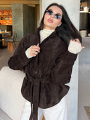 Deborah | Dames Geknoopte Sjaalkraag Faux Suède Trenchcoat Jas